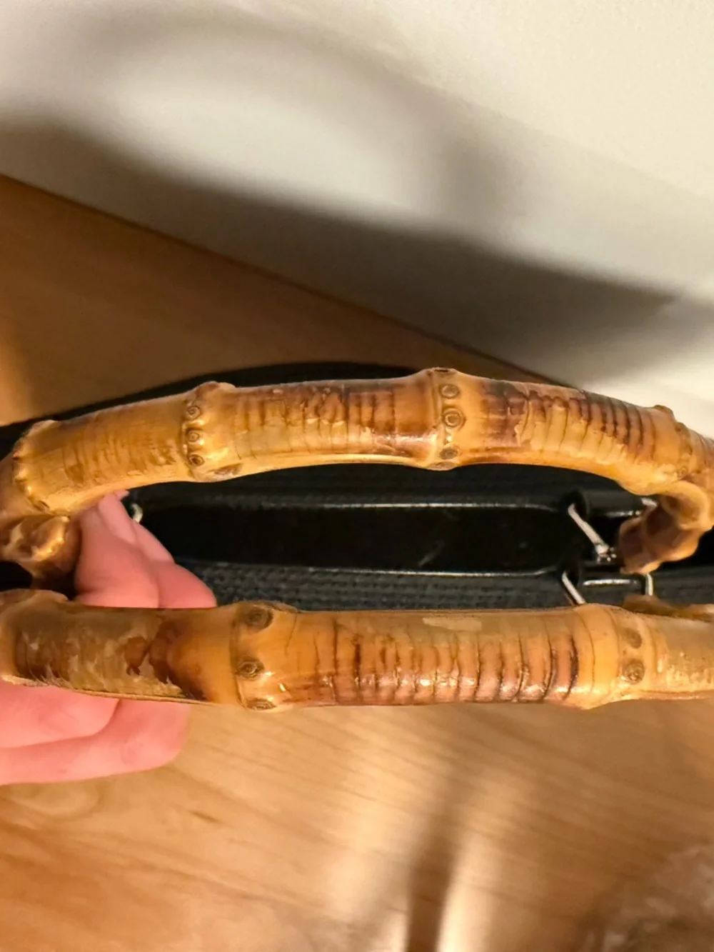 Gucci Black Woven Tote with Bamboo Handles - Picture 3 of 11